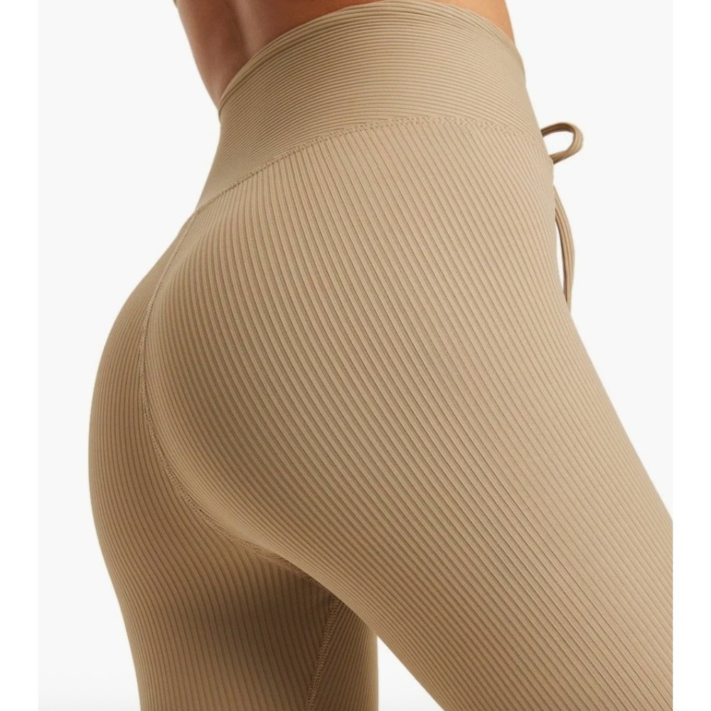 Year of Ours Womens Ribbed Football Leggings Tan Beige‎ Lace Up High Waist XS